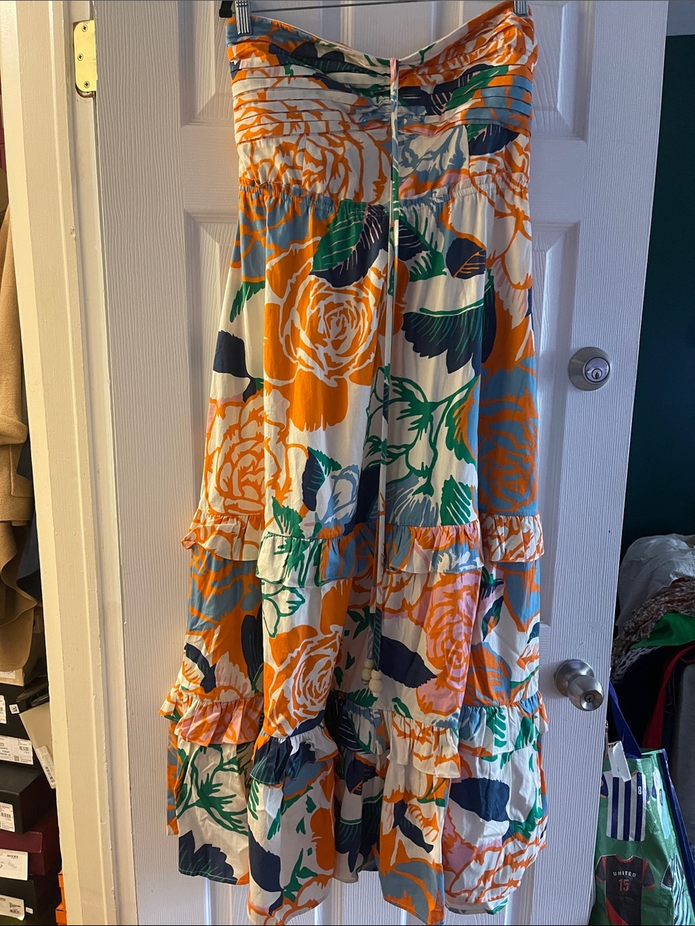 NWT- FIGUE Strapless Maxi Dress in Orange, Green & Navy Floral